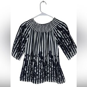 Studio West Apparel Black And White Striped Embroidered Top Size L